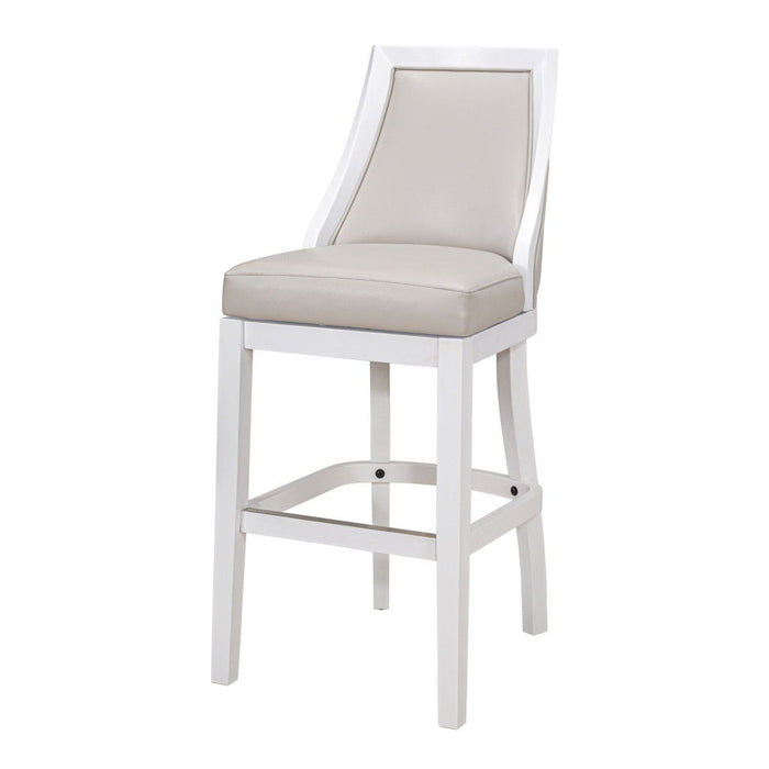 Faux Leather And Solid Wood Bar Height Swivel Bar Chair - Pearl Silver And White