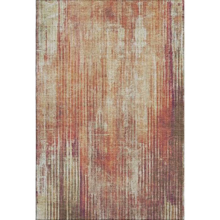 9' X 12' Striped Washable Area Rug With UV Protection - Chili Red And Ivory