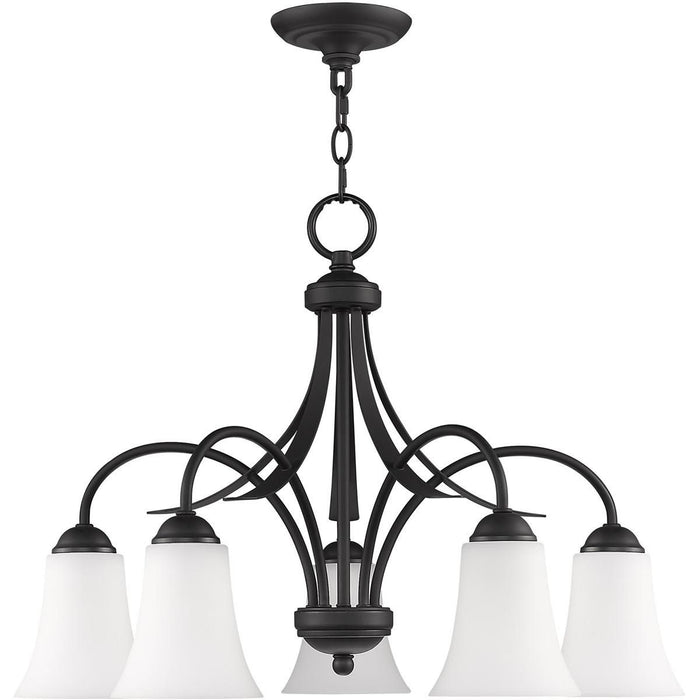 18" Five Light Dimmable Chandelier With Shades - Black