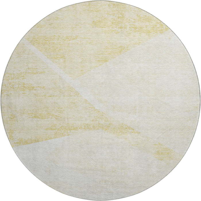 8' Geometric Washable Round Rug Polyester With UV Protection - Gold And Ivory