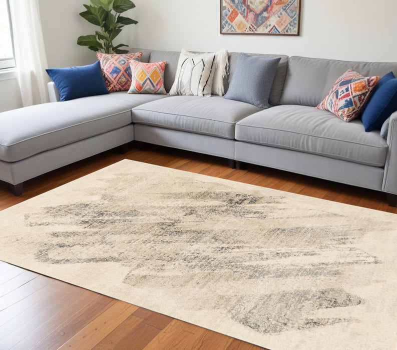 8' x 10' Machine Woven Abstract Brushstrokes Indoor Area Rug - Ivory Gray