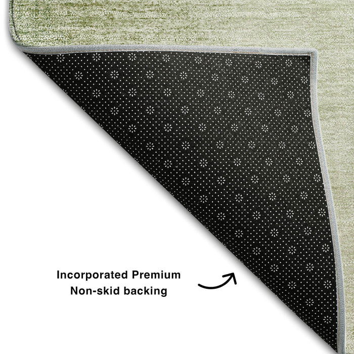 8' Transitional Abstract Washable Round Rug With UV Protection - Artichoke Green