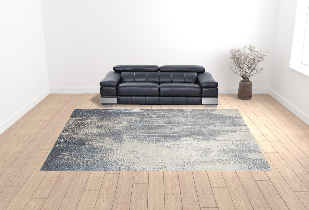 12' x 15' Abstract Stain Resistant Area Rug - Gray Blue And Ivory
