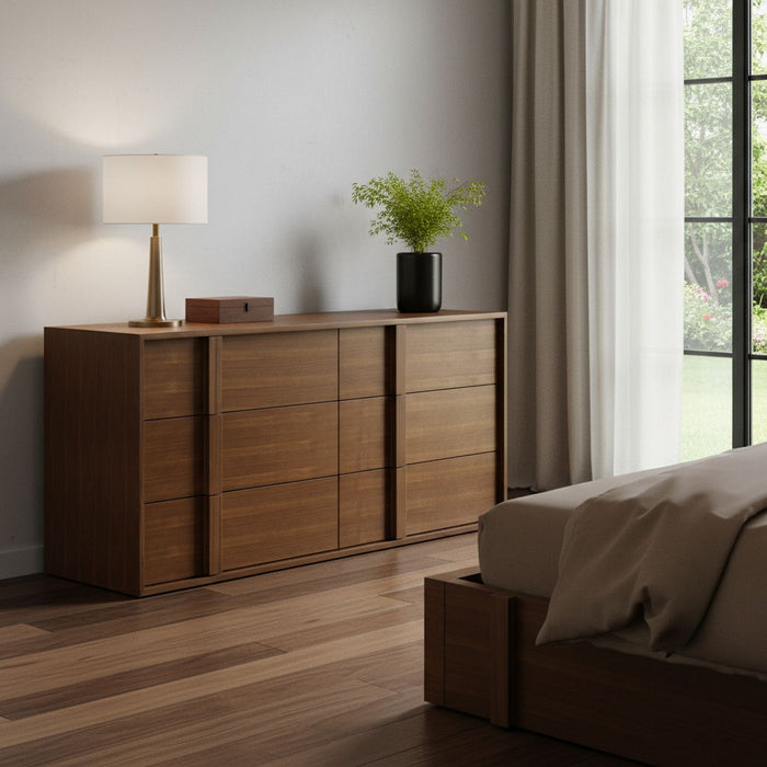 Wood Six Drawer Double Dresser - Walnut