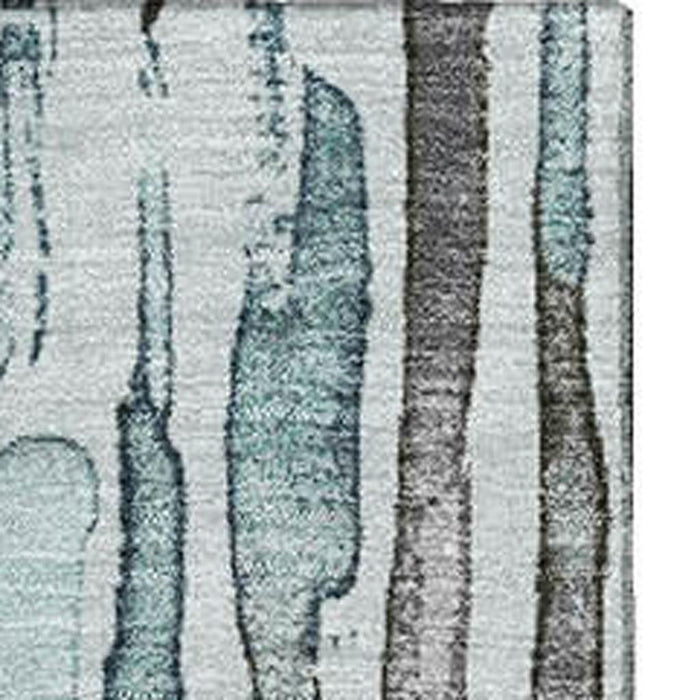 10' X 14' Striped Washable Area Rug With UV Protection (697146) - Teal / Gray / Silver