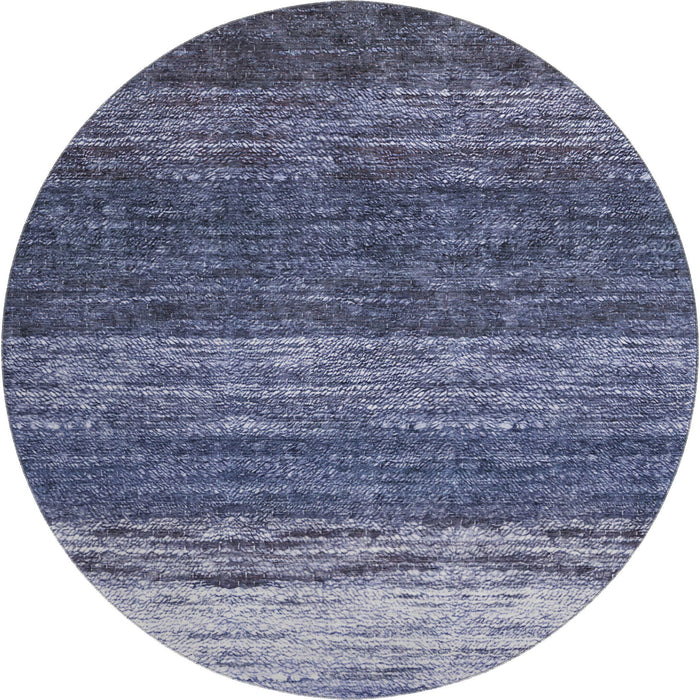 8' Abstract Washable Round Rug With UV Protection - Blue And Beige