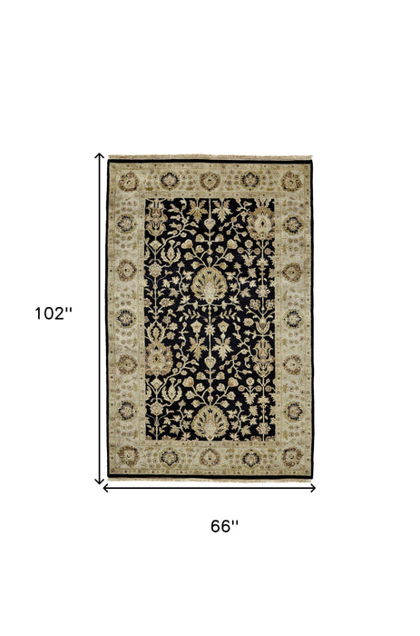 6' x 9' Wool Oriental Hand Knotted Area Rug - Black