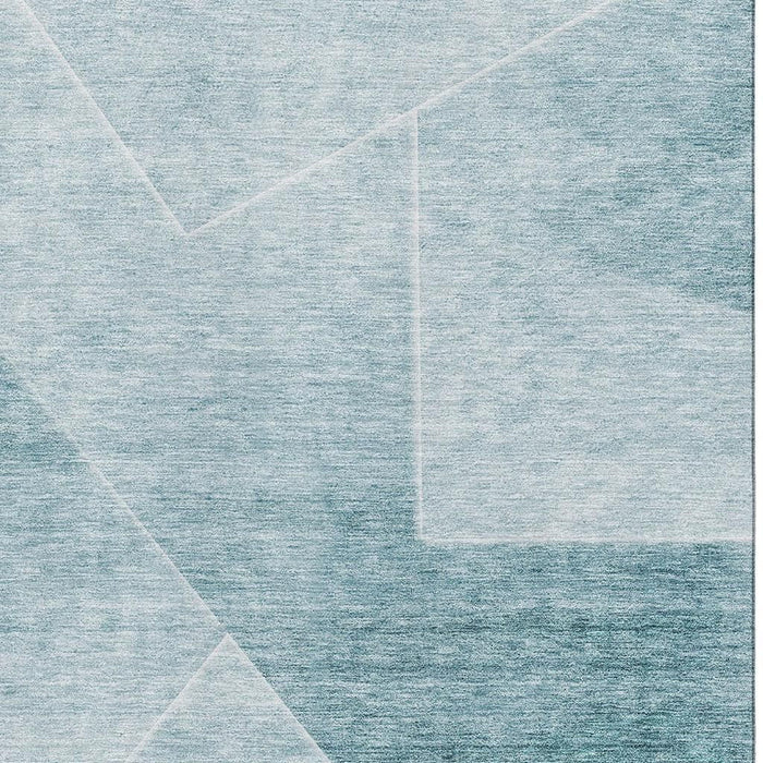9' X 12' Geometric Washable Area Rug With UV Protection - Ivory And Teal