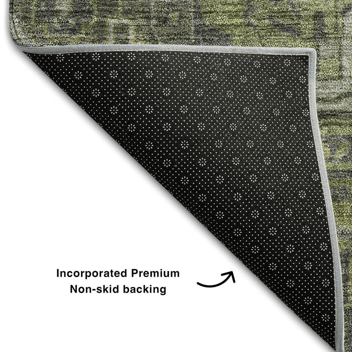 8' X 10' Medallion Distressed Washable Area Rug With UV Protection (649742) - Green / Gray