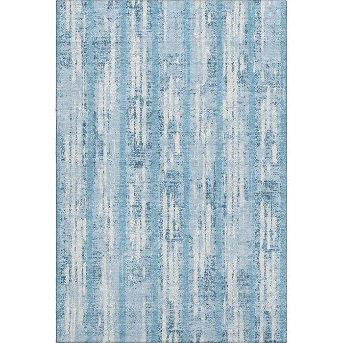 10' X 14' Striped Washable Area Rug With UV Protection (670934) - Sky Blue / Ivory