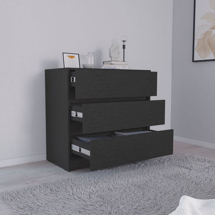Wood Three Drawer Dresser - Black