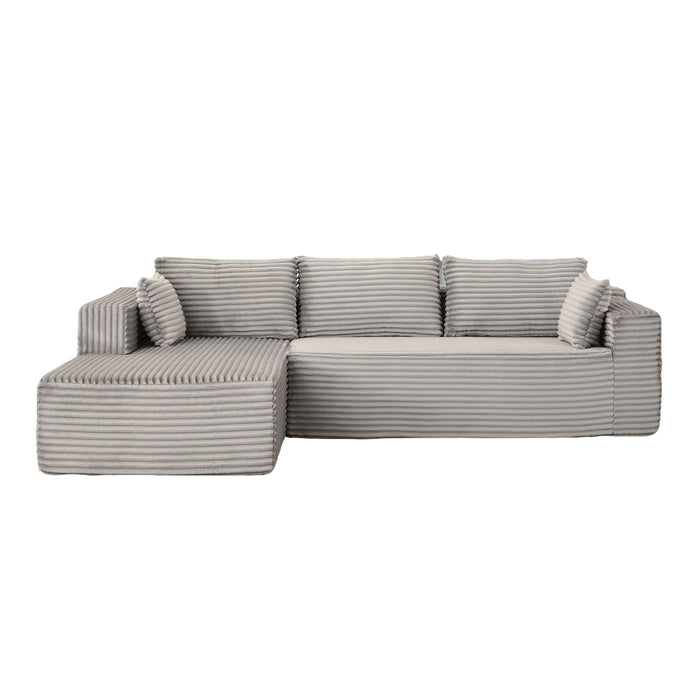 Compression Sectional Couch With Comfy Chaise, Boneless L Shape Sofa With Deep Seat