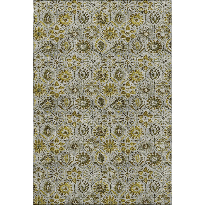 10' X 14' Floral Washable Area Rug With UV Protection (708673) - Pewter / Gold / Gray