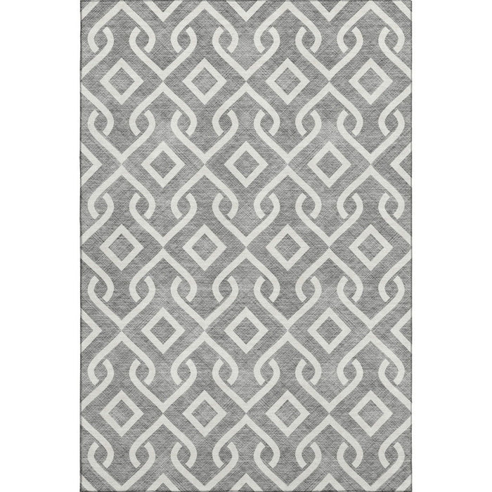10' X 14' Geometric Washable Area Rug With UV Protection (652515) - Gray / Ivory