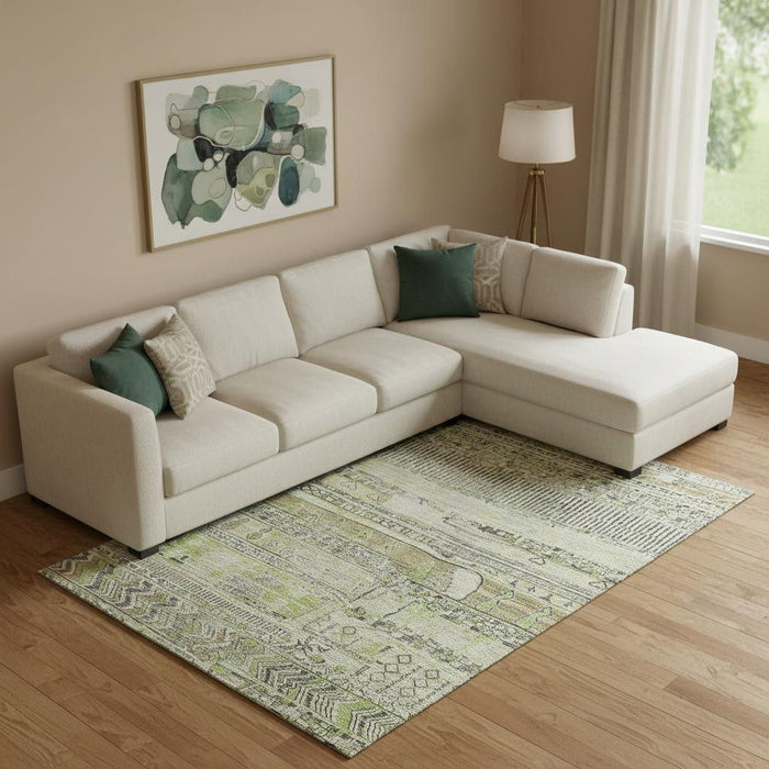 10' X 14' Striped Washable Area Rug With UV Protection (705197) - Beige / Green / Gray