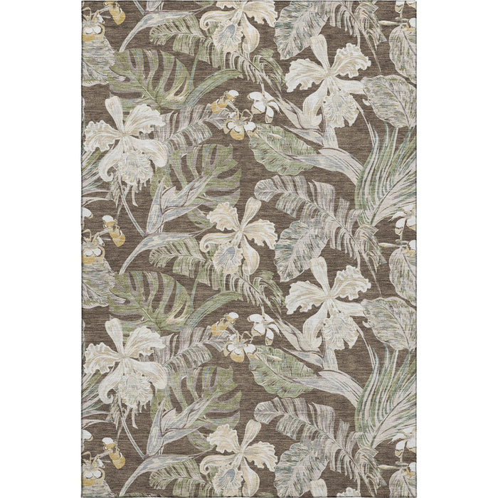 10' X 14' Floral Washable Area Rug With UV Protection (697830) - Brown / Beige / Green