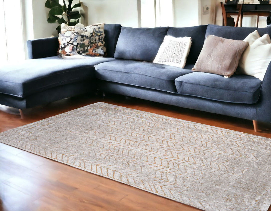 9' x 13' Chevron Non Skid Area Rug - Gray And Yellow