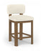 Set of two Meridian Furniture Paloma faux leather counter stools with brown frames, upholstered seats, and modern design.