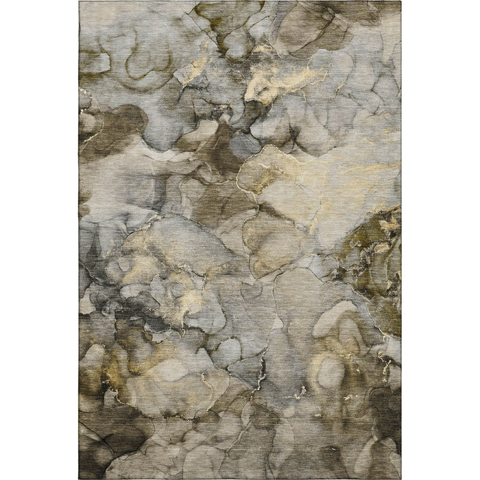 10' X 14' Abstract Washable Area Rug With UV Protection (714757) - Pewter / Gold