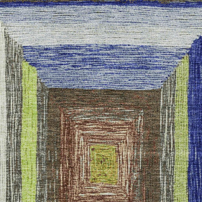 10' X 14' Geometric Washable Area Rug With UV Protection (709342) - Lime Green / Blue / Brown