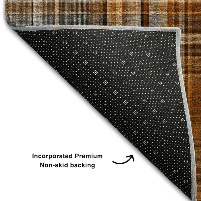 8' X 10' Plaid Washable Area Rug With UV Protection (648314) - Terra Cotta / Gray