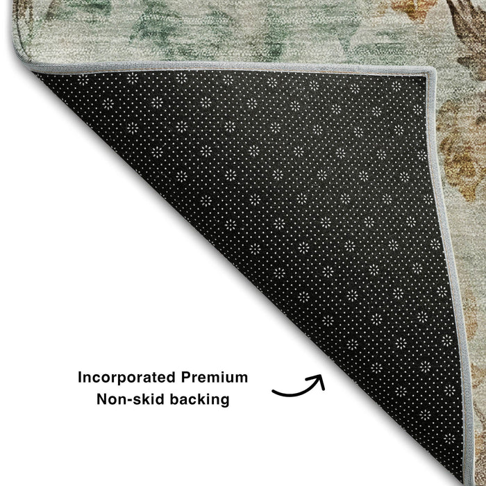 10' X 14' Floral Washable Area Rug With UV Protection (657743) - Teal / Copper / Ivory