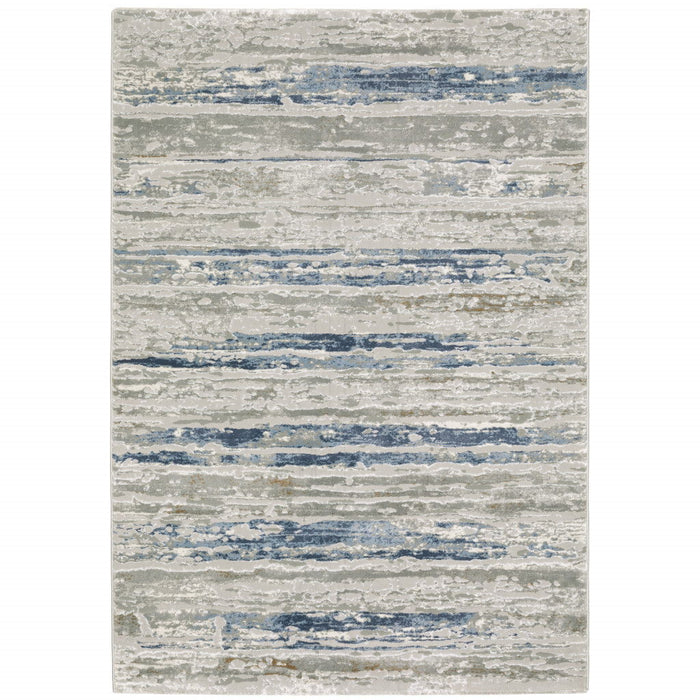 10' x 13' Abstract Power Loom Stain Resistant Area Rug - Blue Ivory Gray Light Blue And Brown