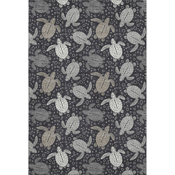 9' X 12' Geometric Washable Area Rug With UV Protection (646168) - Midnight / Ivory / Gray