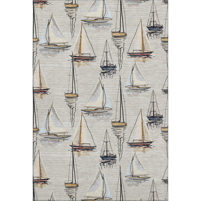 8' X 10' Nautical Washable Area Rug With UV Protection - Ivory And Black