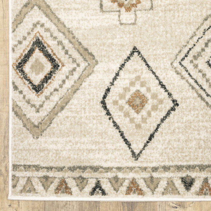 10' x 13' Southwestern Power Loom Stain Resistant Area Rug - Ivory Orange Tan Black And Gray