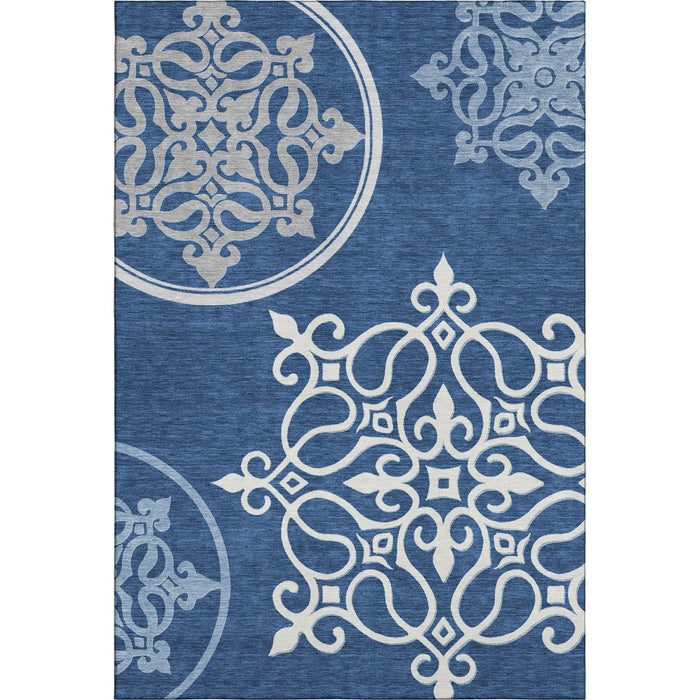 10' X 14' Floral Medallion Washable Area Rug With UV Protection (669534) - Navy Blue / Ivory / Gray