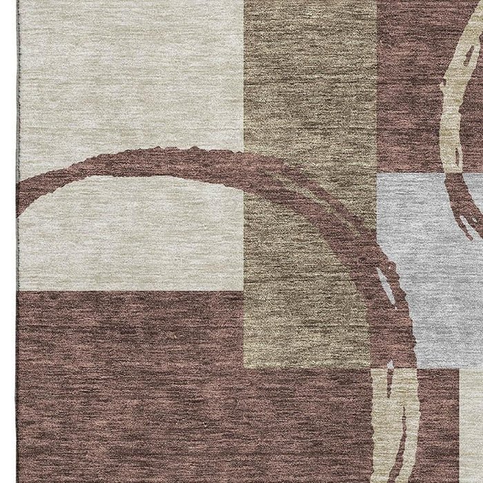 10' X 14' Geometric Washable Area Rug With UV Protection (675072) - Brown / Beige / Ivory