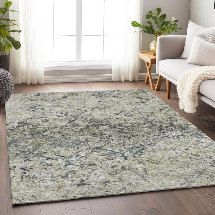 8' X 10' Diamond Washable Area Rug With UV Protection - Silver