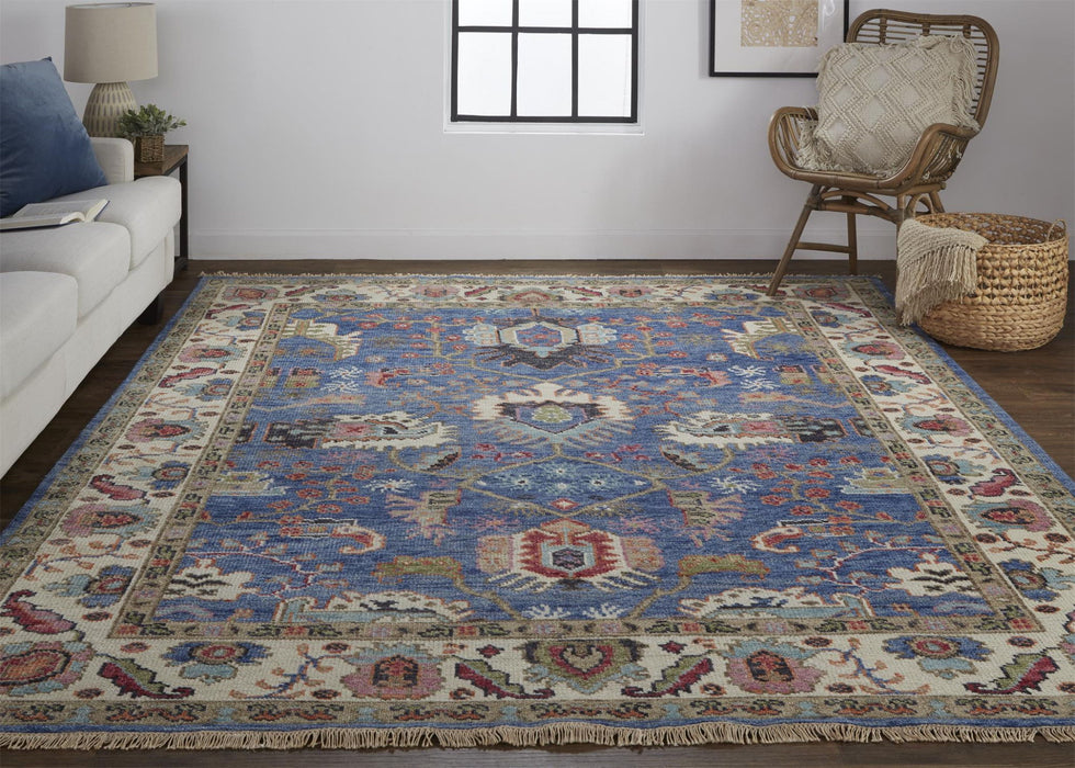 5' x 8' Wool Floral Hand Knotted Stain Resistant Area Rug - Blue And Red