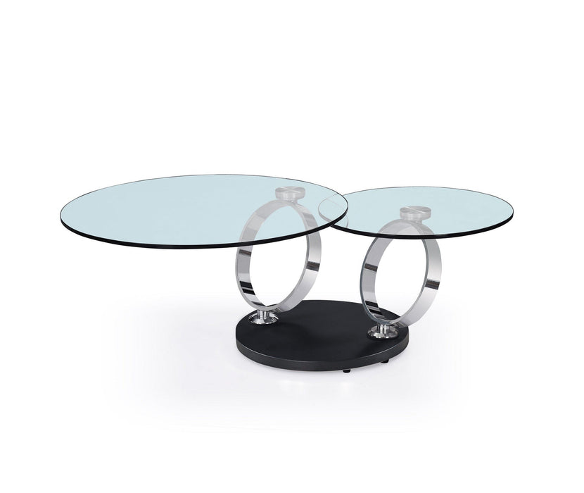 32" Contemporary Glass And Metal Round Abstract Coffee Table - Clear