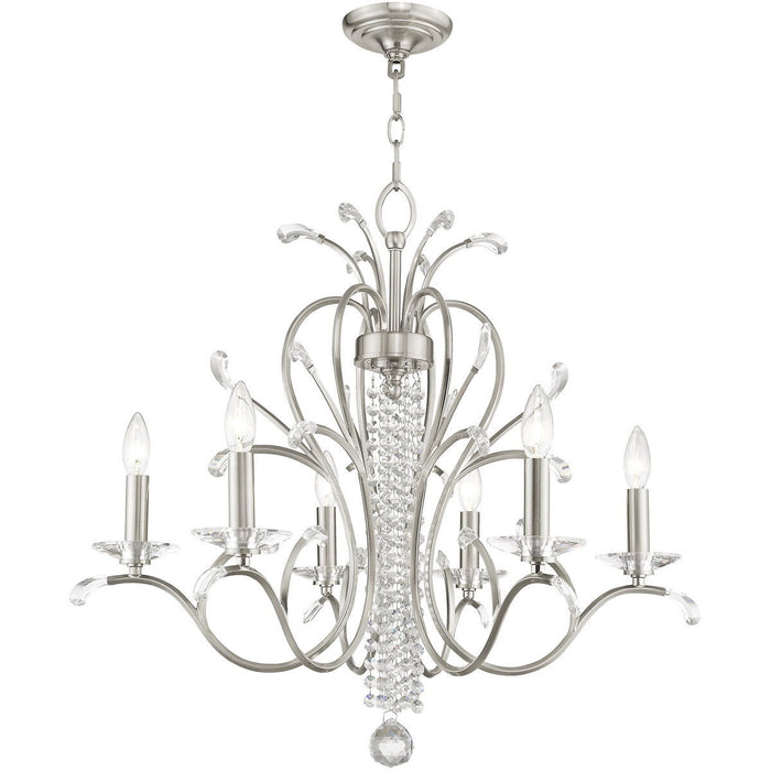 26" Six Light Dimmable Chandelier With Shades - Nickel