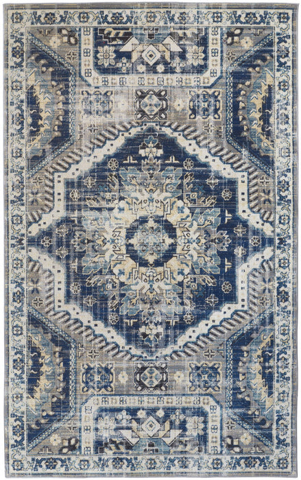 10' x 13' Abstract Power Loom Distressed Stain Resistant Area Rug - Blue And Ivory
