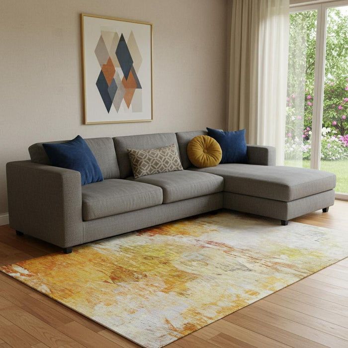 9' X 12' Abstract Washable Area Rug With UV Protection (650739) - Chili Red / Ivory