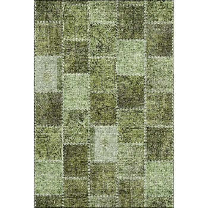 10' X 14' Patchwork Washable Area Rug With UV Protection - Olive Green And Gray