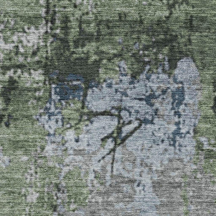 10' X 14' Abstract Washable Area Rug With UV Protection (707815) - Fern Green / Gray / Ivory