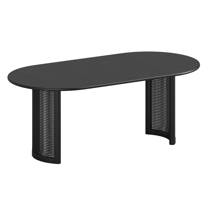 79'' Solid Wood Double Pedestal Base Oval Dining Table - Black