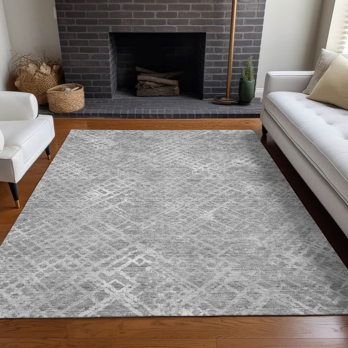 10' X 14' Abstract Geometric Washable Area Rug With UV Protection - Gray And Silver