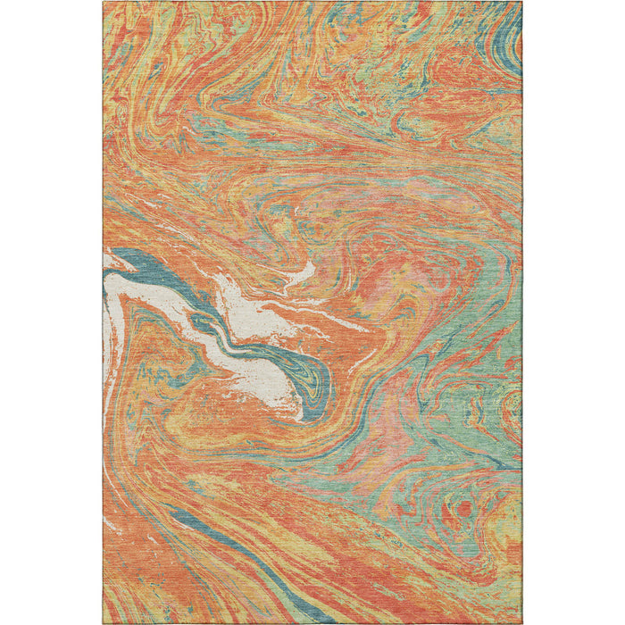 10' X 14' Abstract Washable Area Rug With UV Protection (683141) - Orange / Teal / Sage