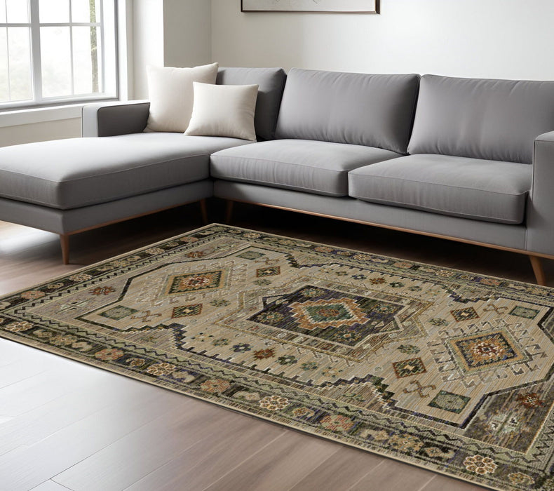 8' X 11' Tribal Area Rug - Gray And Green
