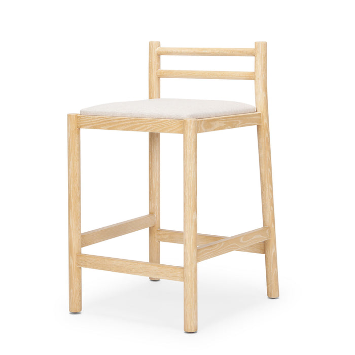 Fabric Solid Wood Low Back Counter Height Bar Chair - Beige