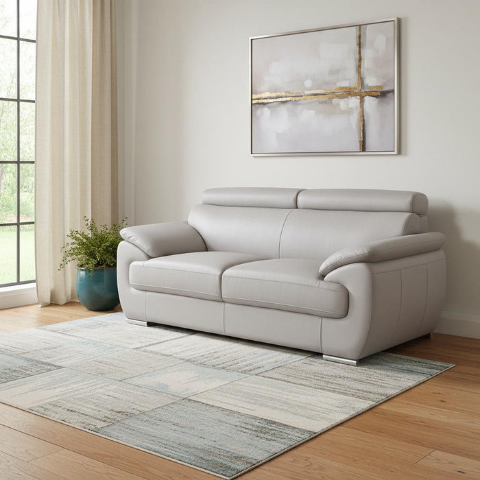 Leather Loveseat (720579) - Light Gray / Silver
