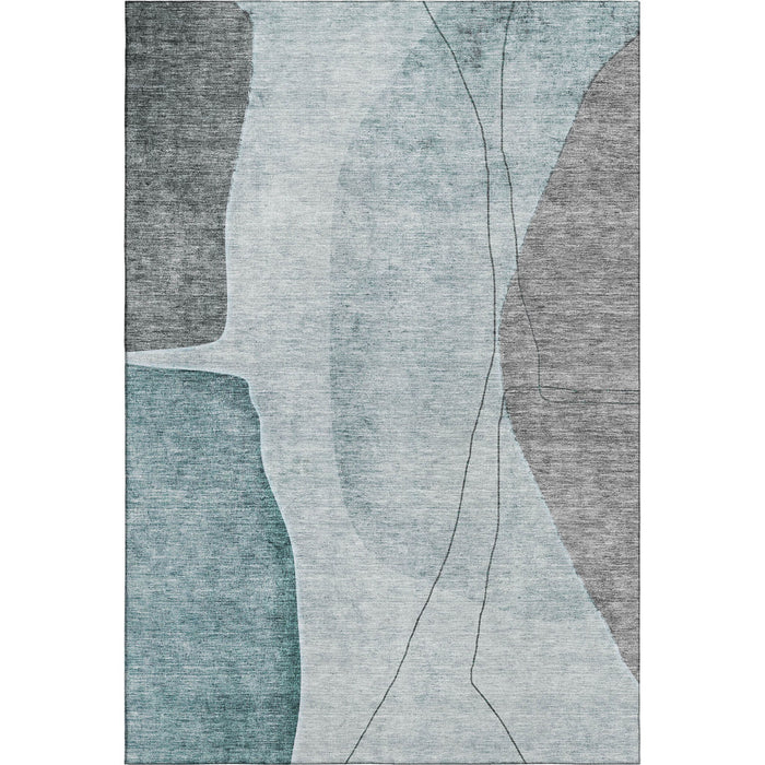 9' X 12' Abstract Washable Area Rug With UV Protection (656584) - Teal / Gray / Ivory