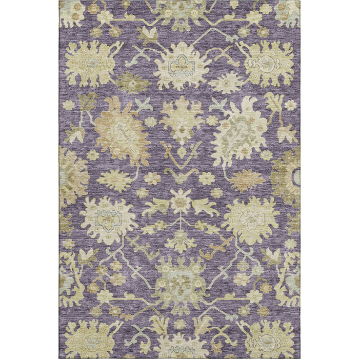 10' X 14' Floral Medallion Washable Area Rug With UV Protection (686855) - Eggplant / Beige / Sage