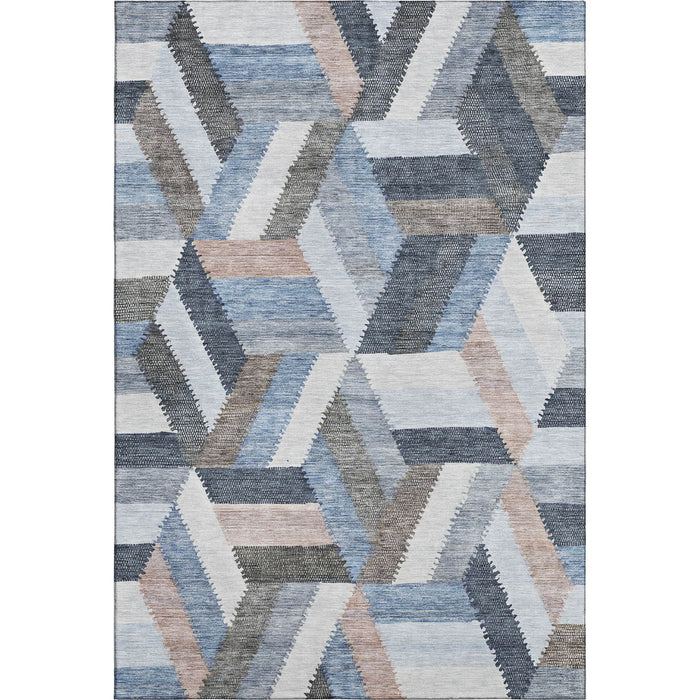 10' X 14' Geometric Washable Area Rug With UV Protection (692442) - Blue / Silver / Gray