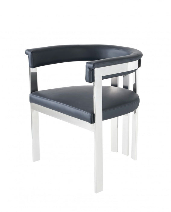 Upholstered Faux Leather Slat Back Dining Arm Chair - Black